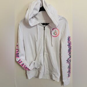 Volcom Women's White Zip-Up Hoodie with Pink Accents Size Small NWT
